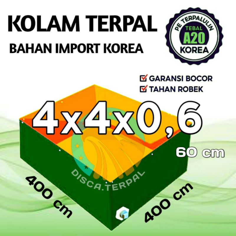 Terpal Kolam Terpal Ikan Kotak A20 Korea 400x400x60 / 4x4x0,6 Kolam Terpal Bahan Korea Untuk Budidad