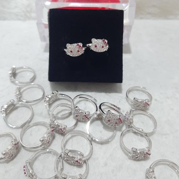 TERBARU CINCIN ANAK HELLO KITTY SIZE BISA DIATUR PERAK ASLI 925 