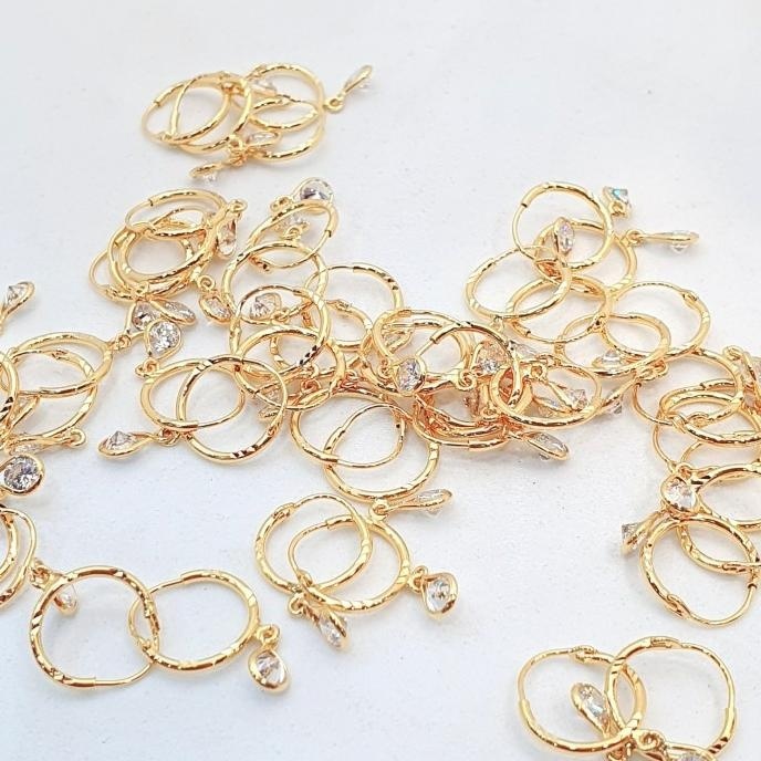 BIG SALE ANTING ANAK BULAT ADA GANTUNGAN PERMATA MAS ASLI KADAR 375 