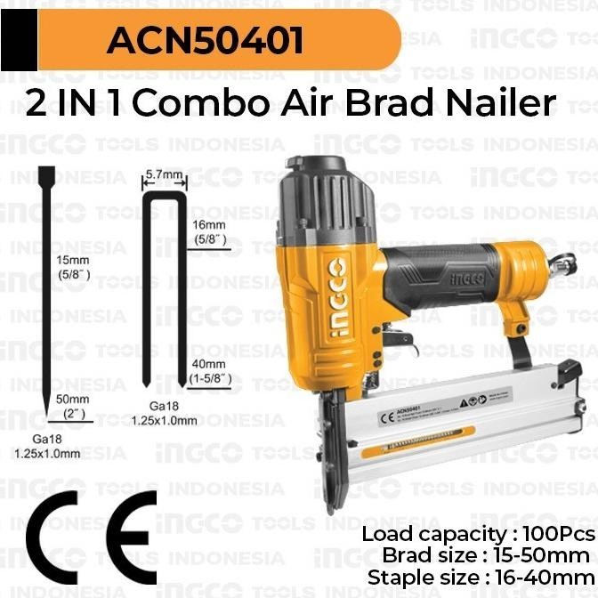 

TERBARU - Mesin Paku Tembak F50 INGCO ACN50401 2in1 Air Brad Nailer Stapler