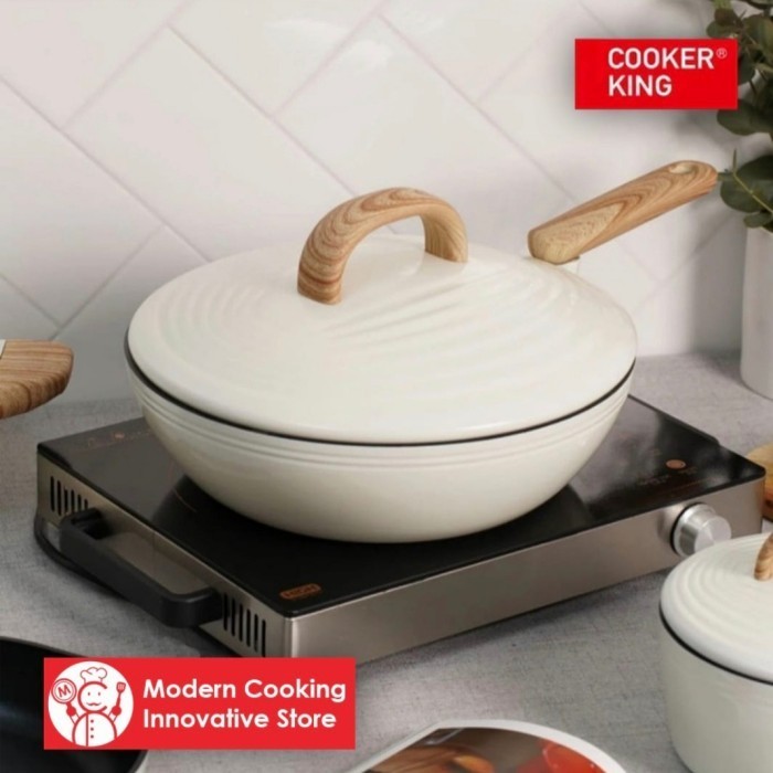 [New Ori] Cooker King Wok Pan With Lid 30 Cm - White Limited