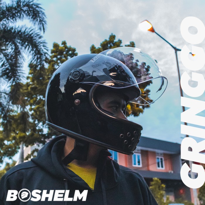 [New] Helm Retro Fino Gringo Hitam Glossy List Gold Helm Cakil Full Face Sni Limited