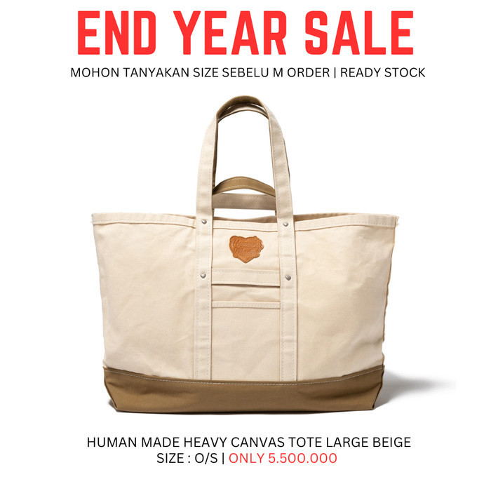 ✅New Ori Human Made Heavy Canvas Tote Large Beige  Tas Wanita Diskon