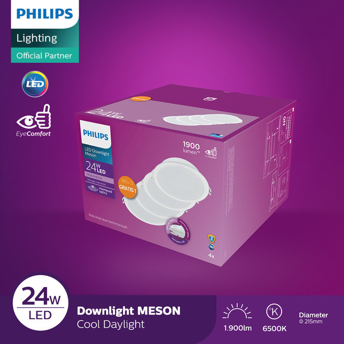 Lampu Philips Downlight Isi 4, 59471 MESON 200 24W  - Putih