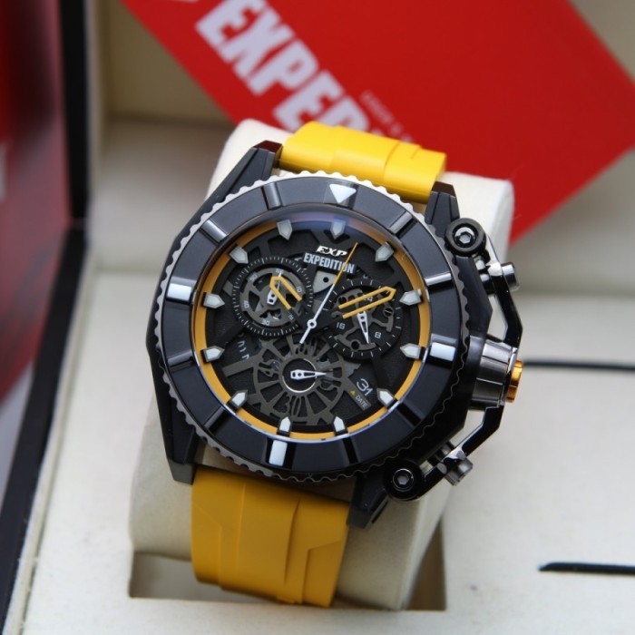 ✅New Jam Tangan Pria Expedition E 3009 E3009 Exp3009 Black Yellow Original Diskon