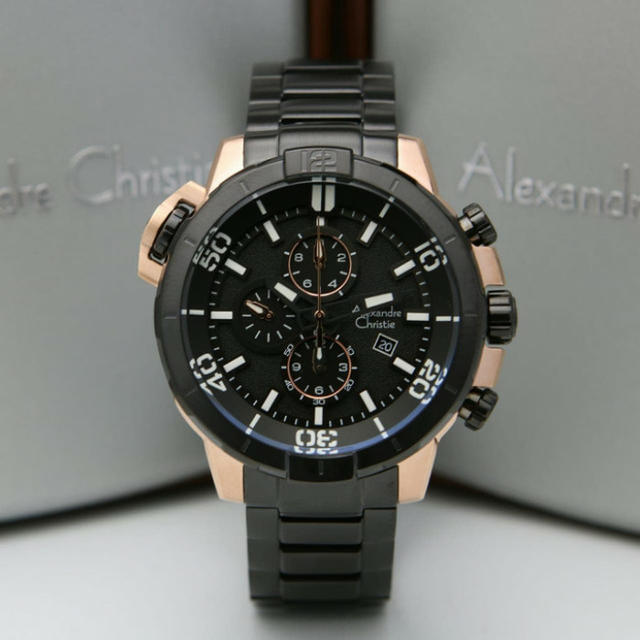 ✅New Ori Alexandre Christie 6554 Black Rosegold Jam Tangan Pria Original Diskon
