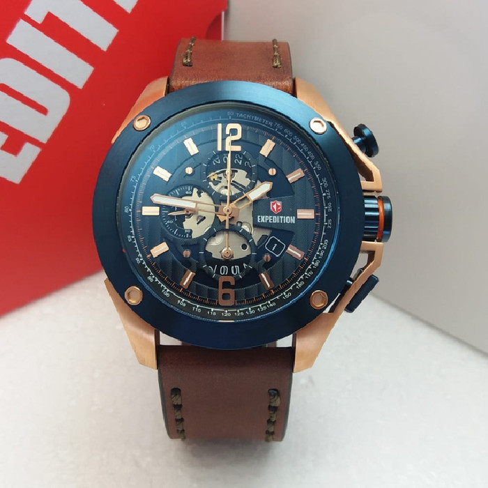 ✅New Ori Expedition E6697 / 6697 - Jam Tangan Pria Original - Rosegold Blue Terbaru