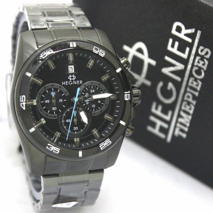 ✅Original Jam Tangan Pria Hegner Hw-9001G Chrono Rantai Hitam Original Murah Terbatas