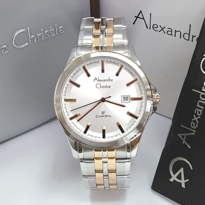 ✅Ready Jam Tangan Pria Alexandre Christie Ac 8402 Original - Silver Rosegold Terbatas