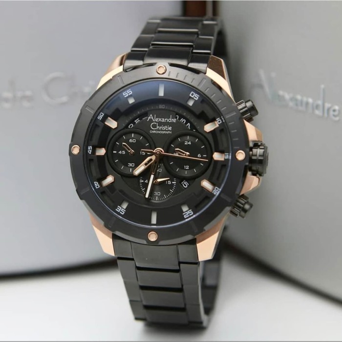 ✅Ready Jam Tangan Pria Alexandre Christie Ac 6529 Original Black Rosegold Terbatas