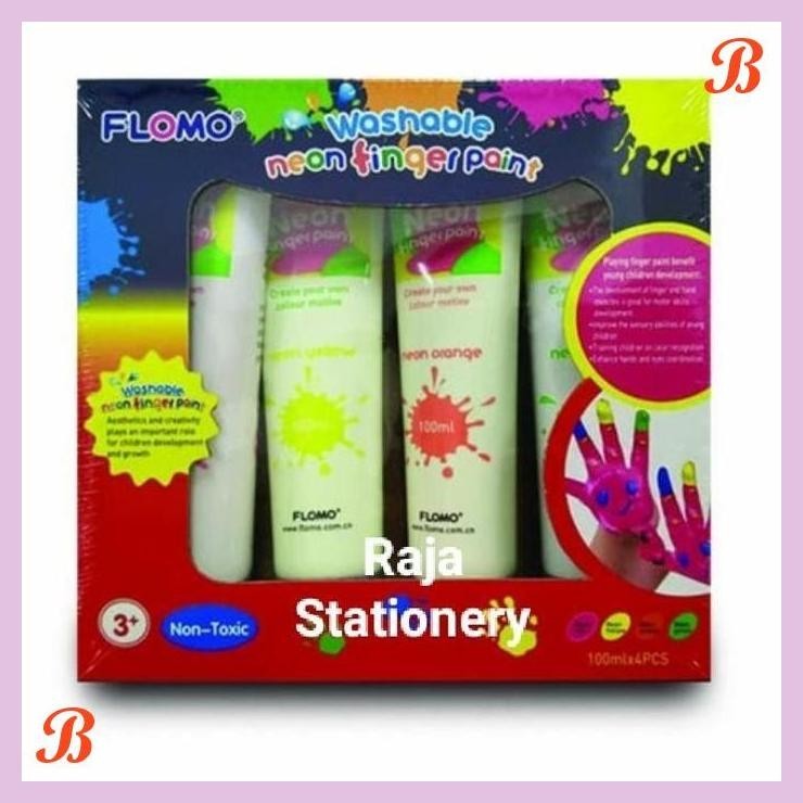 

| KG | FLOMO WASHABLE NEON FINGER PAINT SET 4PCS NON-TOXIC CAT TANGAN AMAN