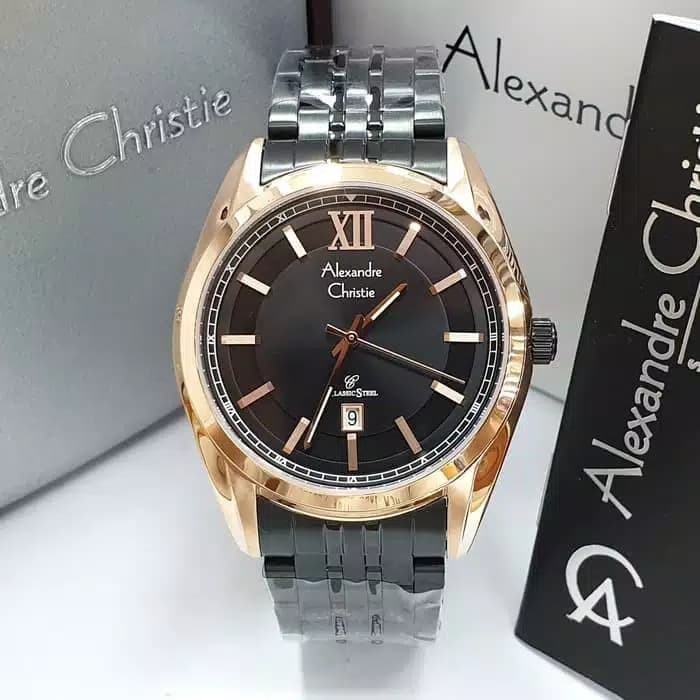 ✅Ready Alexander Christie 8501 Pria Black Rosegold Jam Tangan Original Terbaru