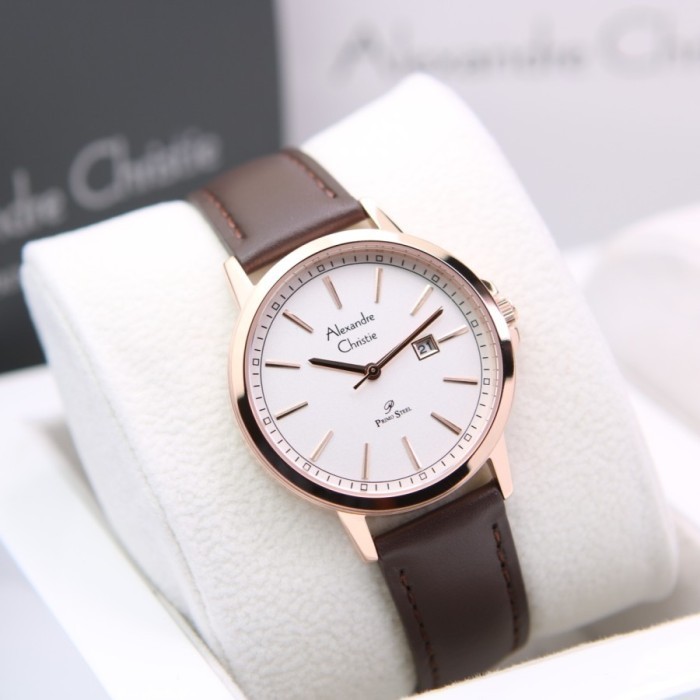 ✨Baru Jam Tangan Kulit Alexandre Christie Wanita Ac 1014 - Brown Rosegold Terbaru