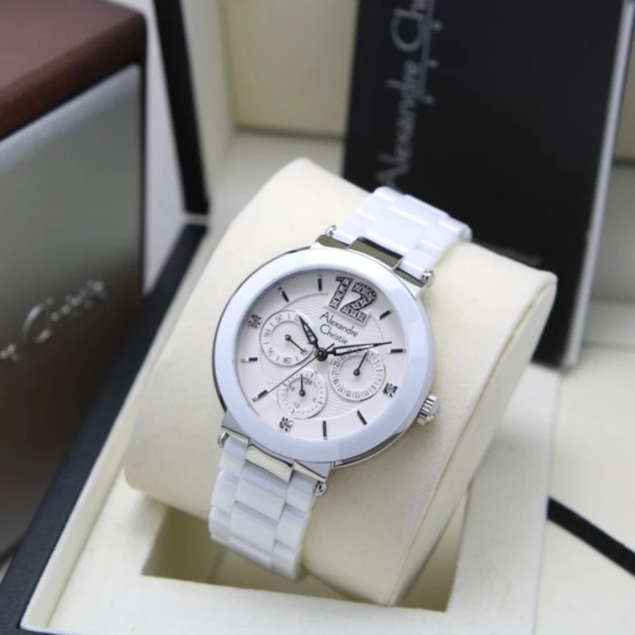 ✨Baru Alexandre Christie Ac 2359 White Silver Ac2359 Wanita OriginalCeramic Terbatas