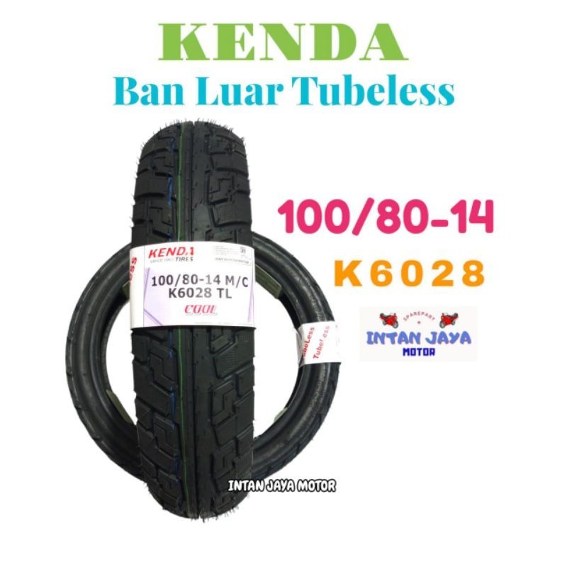 KENDA BAN LUAR TUBELESS 100/80-14 KODE K6028 100 80 14 RING 14 BAN MOTOR TUBLES MURAH ban motor