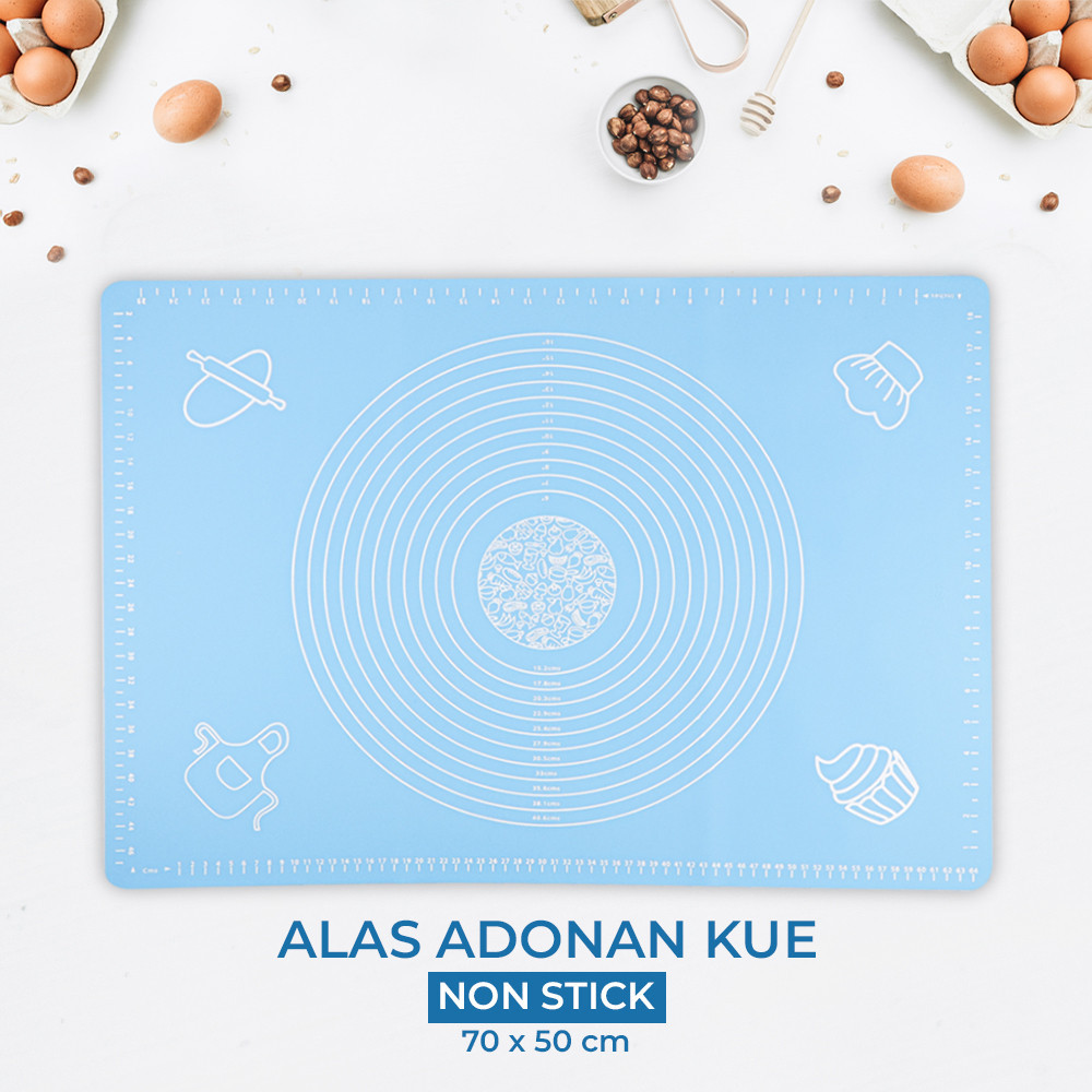 Mat Alas Adonan Kue Fondant Silikon Non Stick 70 x 50 cm -biru/Alas Adonan Kue Silicone Baking Pastr
