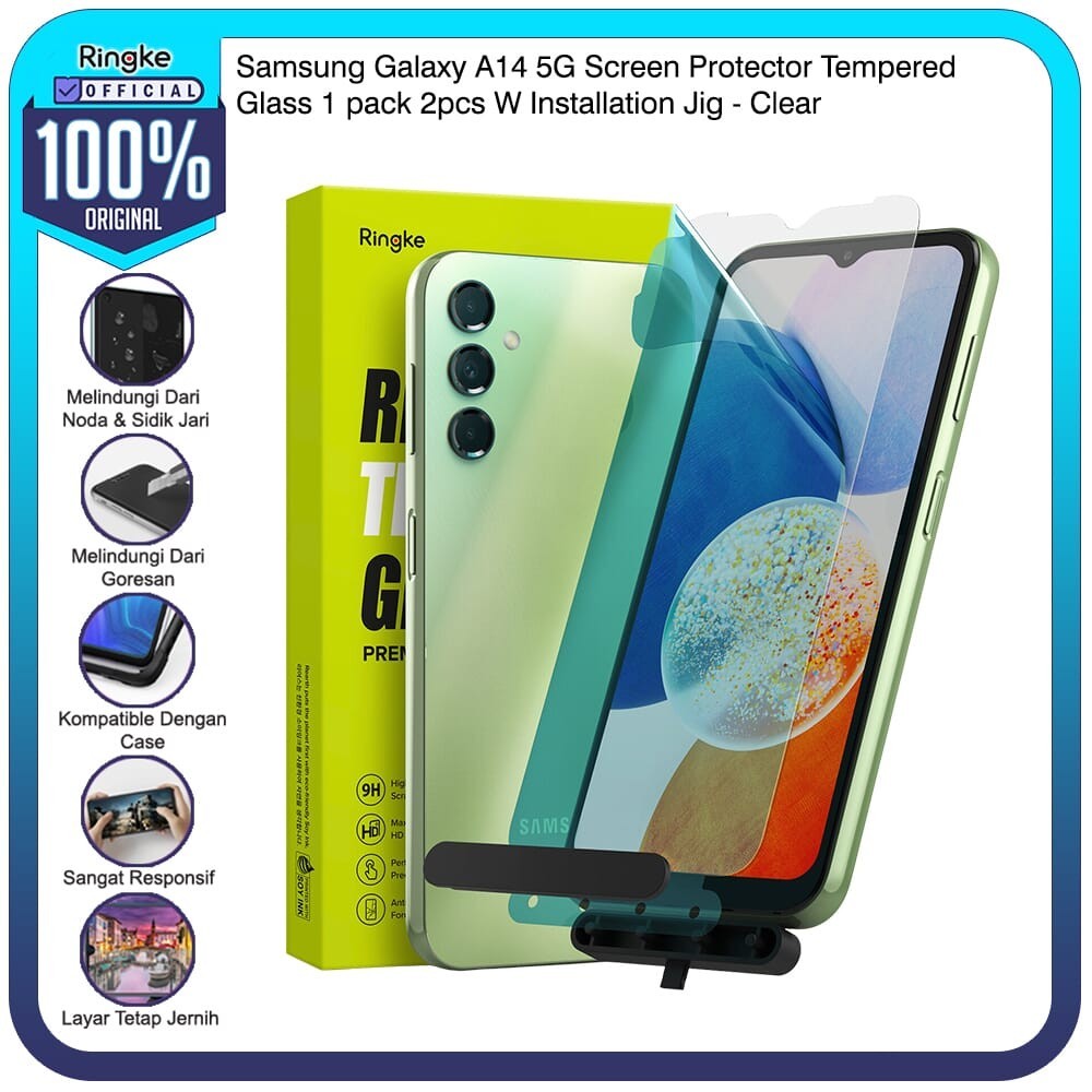 Ringke Samsung A14 Screen Protector Tempered Glass Pack + Instal Kit