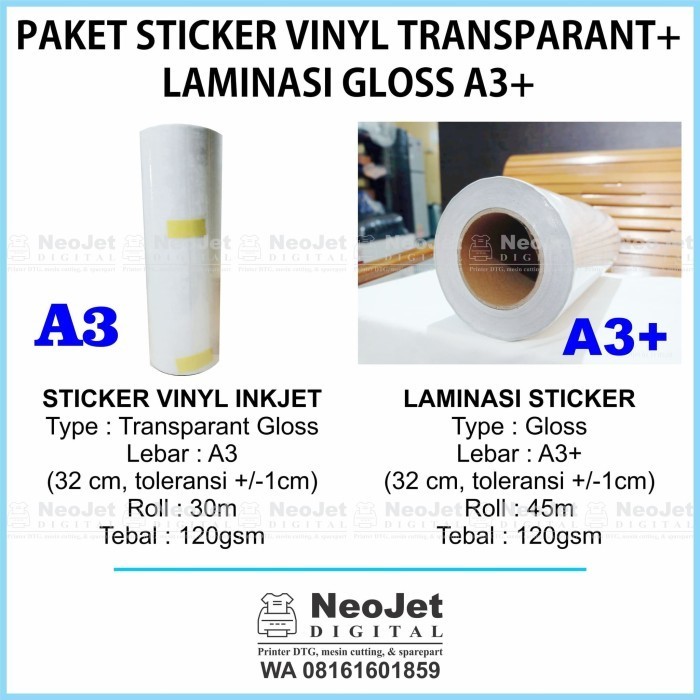 

[Baru] Paket Sticker Vinyl Inkjet Transparant Glossy A3 Laminasi Glossy A3 Diskon