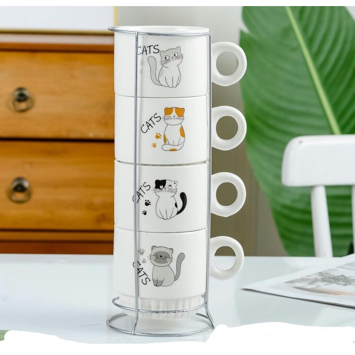 MUG/CANGKIR/GELAS KERAMIK SUSUN L KUCING,PARIS,SMILE,JERUK,DORAEMON,