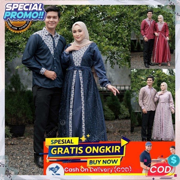 Gamis Couple Pasangan Mewah Import Cauple Ramadhan Idulfitri Setelan Suami Istri Murah Dres Muslimah