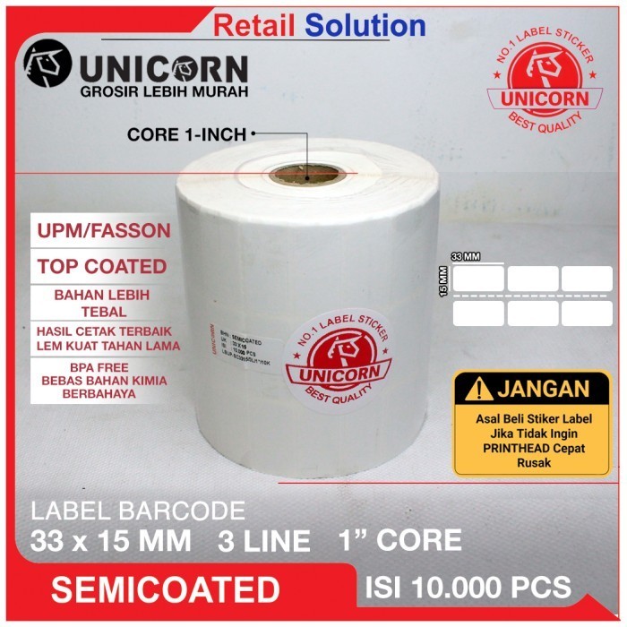

Stiker Label Barcode Semicoat 33X15 Mm / 33 X 15 Mm / 33X15Mm