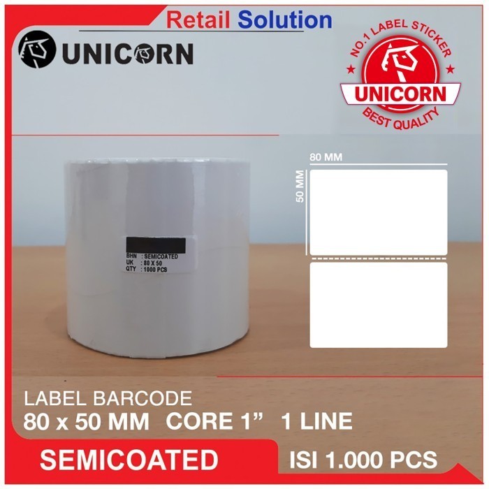 

Stiker Label Barcode Semicoat 80X50 Mm / 80 X 50 Mm / 80X50Mm / 8X5 Cm