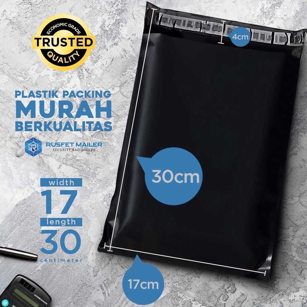 

TIO AMPLOP PLASTIK POLIMAILER POLYMAILER PACKING ONLINE HITAM POLOS MURAH RUSFET 17X30 TERLARIS