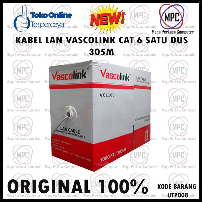 Kabel Lan Utp Cat 6 Cat6 Vascolink 1 Dus 305M Original Best
