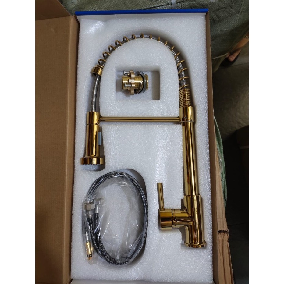 Kran Sink Tarik Panas Dingin Kuningan Gold-Keran Air Cuci Piring Dapur Best