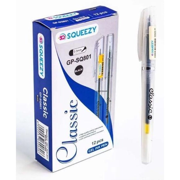 

(12pc) Pulpen SQUEEZY Gel Pen 0.5 mm / Pen Classic Jarum Tip