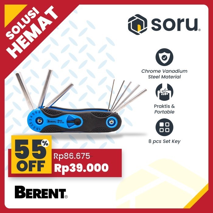 Trendi Berent Kunci L Lipat 8 Pcs Folding Hex Key Set Repair Tool Kit Bt2156 Promo