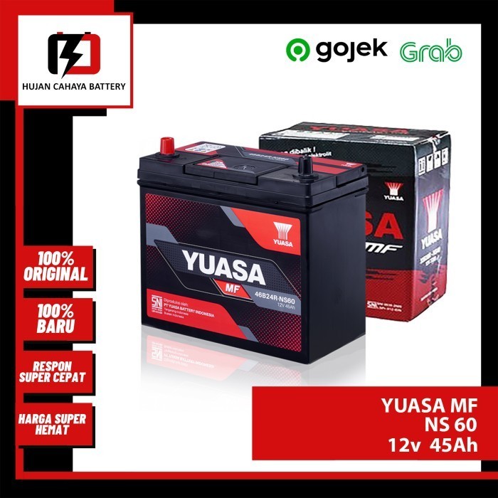 Aki Mobil Yuasa Mf Ns60 / Ns - 60 / Ns 60 - Aki Proton Saga Gratis Ongkir