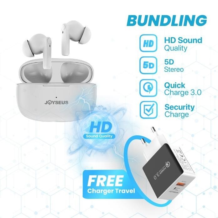 Bundling Joyseus Ep34 Tws Wireless Earphone & Adaptor Usb 1 Port Gratis Ongkir
