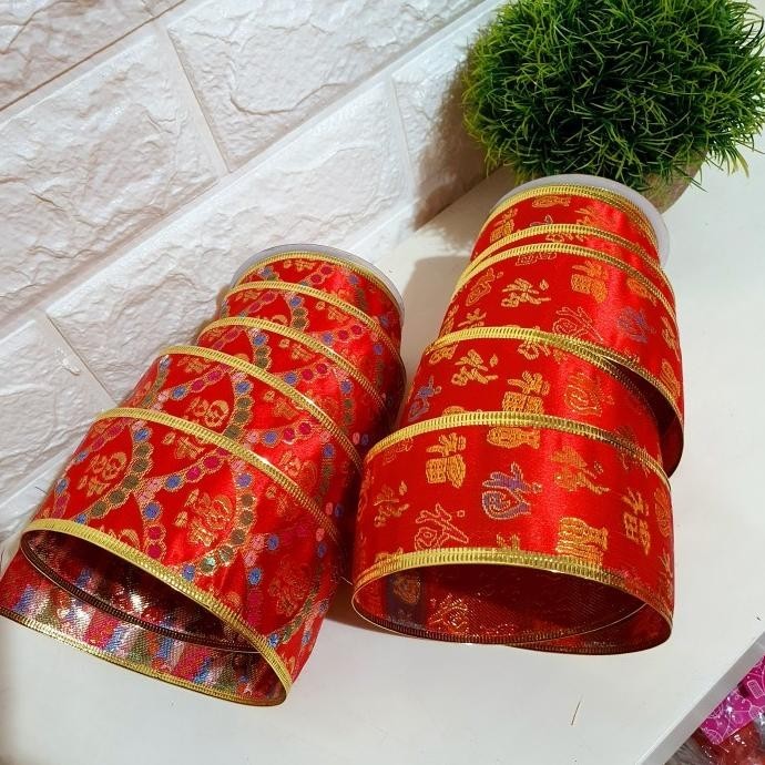 

sto Pita Imlek Merah 5 cm Pita Kawat Fu Fuk Hoki Warna Merah Parcel Imlek