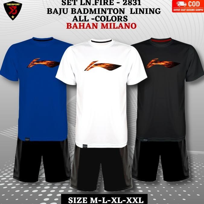 Setelan Kaos Badminton Premium Lining Fire/ Badminton/Baju Badminton