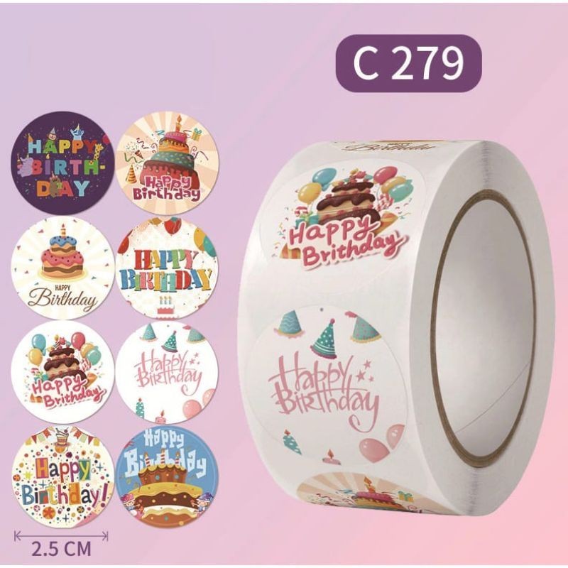 

50pcs Sticker Happy Birthday Selamat Ulang Tahun Diameter 25mm