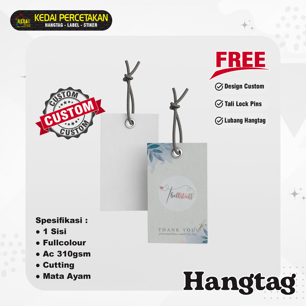 

hantag aksesoris handtag Souvenir hangtag Custom hentek thank you handstag merk price tag label baju lebel merek bonus tali (SCM) 1 Sisi