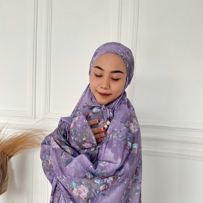 [SYAR'I MINERV] mukena traveling mini pouch terkecil, mukena terusan motif bahan parasut impor korea