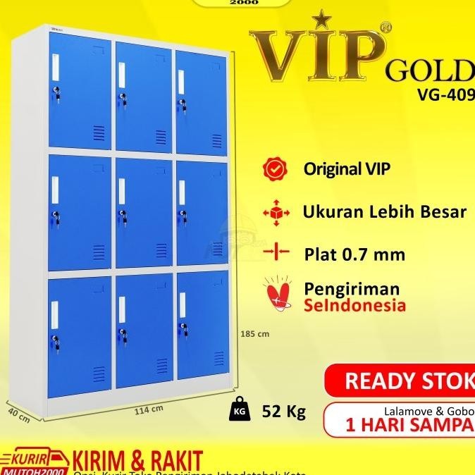 

Terbaik Vip Gold Vg-409 Loker Locker Besi 9 Pintu Jumbo Full Plat Masuk Helm Berkualitas