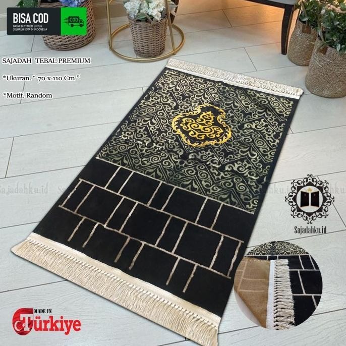 Sajadah Hitam Turkey Turki Sejadah Bludru Premium Original Super Tebal