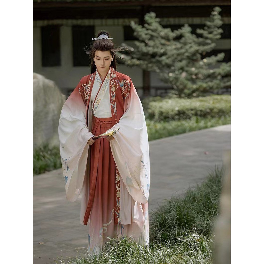 Pakaian Hanfu Pria, Kerah Silang Siswa Pemuda Cetak Pakaian Tradisional Cina Han