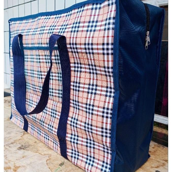 Tas motif || Tas karung jumbo el dompet depan kotak / blueberry || Tas pakaian tas serbaguna