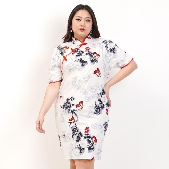 Dress Wanita Jumbo Big Size 32 Putih Cheongsam Chinese Xxl Xxxl Ld 120Cm Pesta Kondangan Imlek Baju 