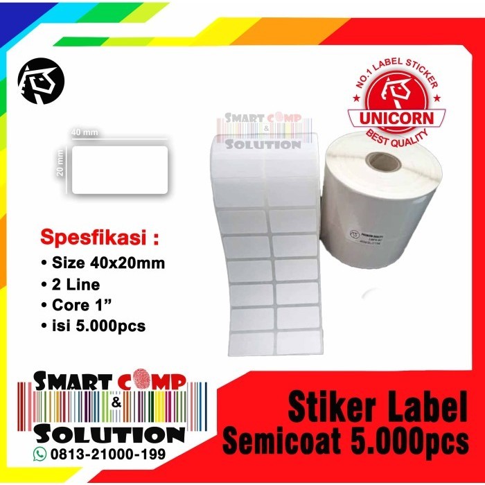 

HOT PROMO Label Barcode 40 X 20 (2 Line) Kertas Stiker Label Semicoated 40x20mm