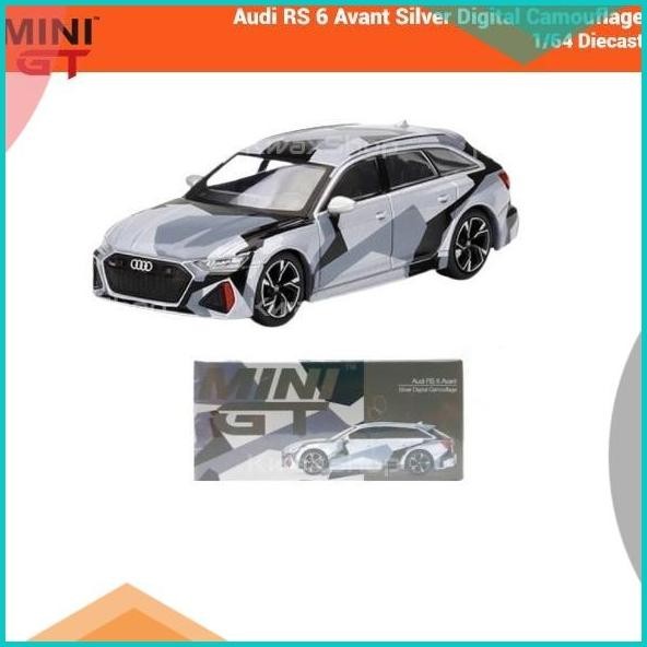 Mini GT Audi RS 6 Avant Silver Digital Camouflage 1/64 Diecast #255R 1