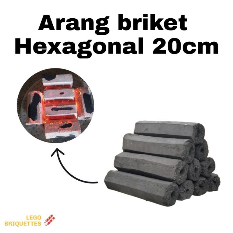 1KG Arang briket Hexa 20cm, arang briket Bakaran Awet danTanpa Asap