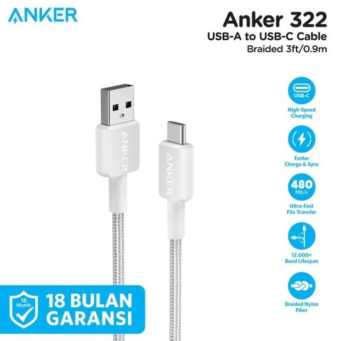 Terbaru Kabel Charger Anker USB-A to USB-C 3ft - A81H5 ~