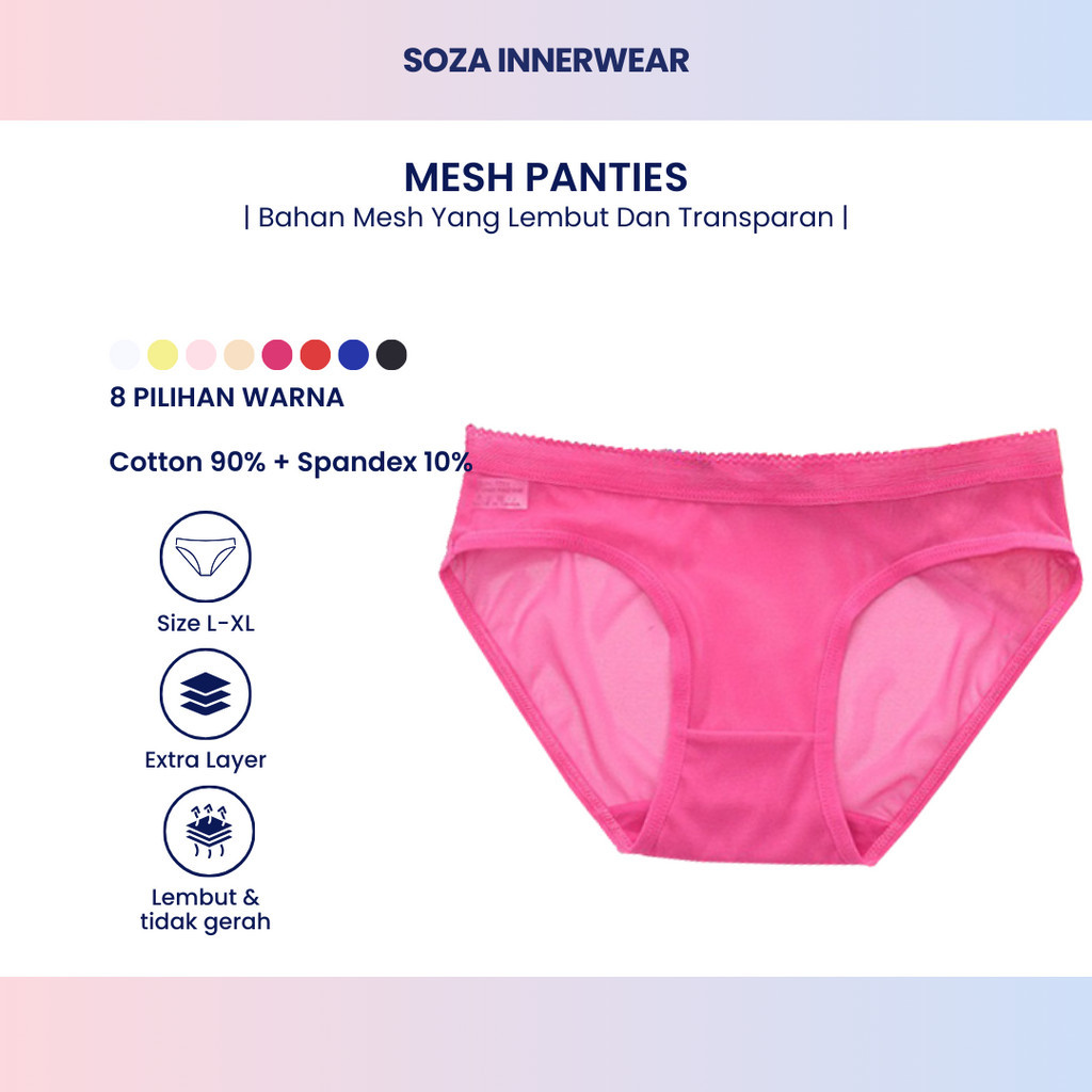 Celana Dalam Wanita 555 Motif Polos Semi Transparan Model Jaring Mesh Ada Extra Bawahan Kain Miss V 