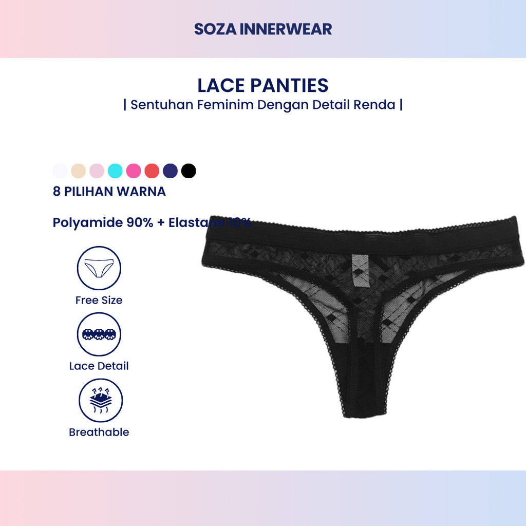 Celana Dalam Wanita Sexy 556 Motif Polos Model Jaring Mesh Semi Transparan Tali Karet Elastis Pita K