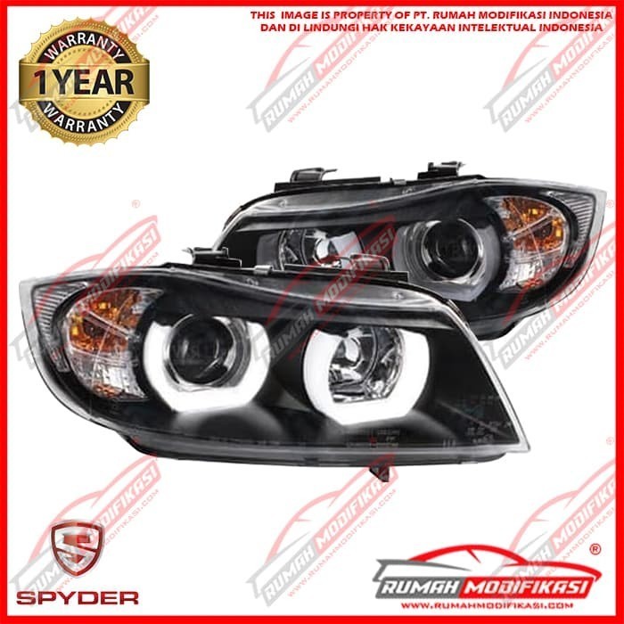 HEADLAMP - BMW E90 2005-2008 - SONAR - ANGEL EYES - LED - BLACK